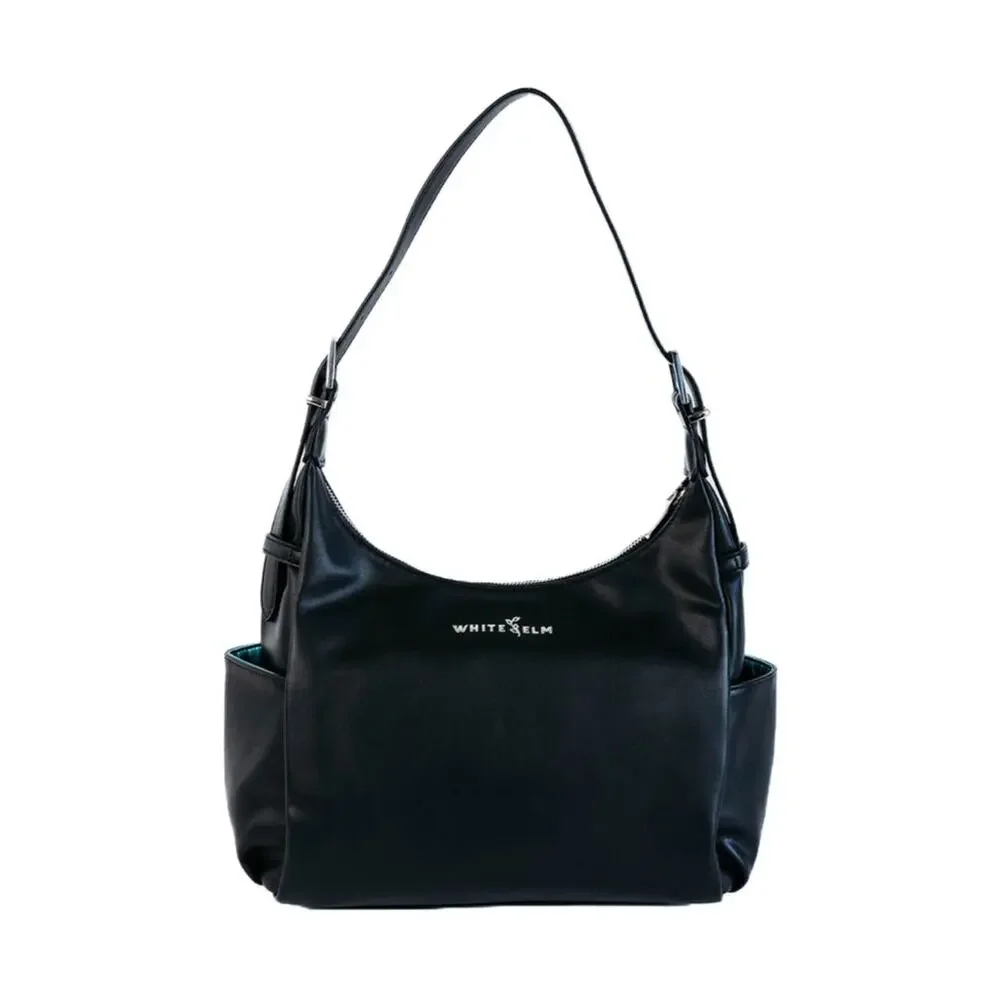 White Elm Camille Hobo Bag Black Shimmer Aqua Lining Silver Hardware NWOT